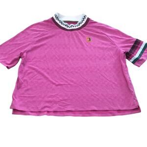 Nike Dry Fit vintage style checkered banded collar short sleeve cropped t shirt
